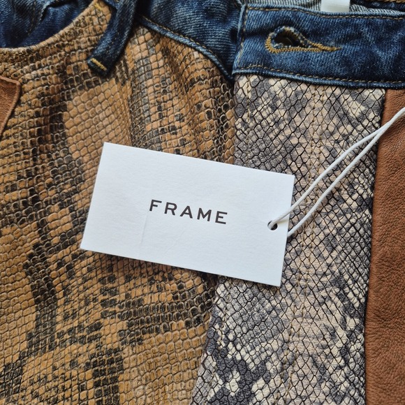 Frame Denim Blue Jeans with Leather and Snake Print Accents - Picture 5 of 16
